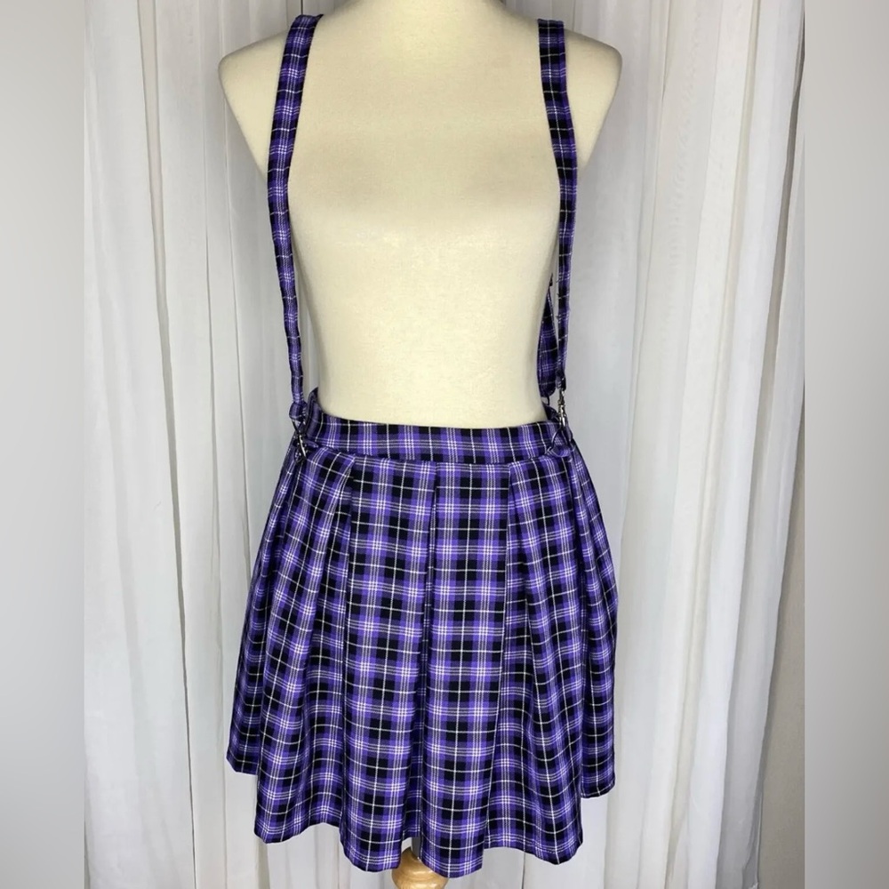 Hot Topic Womens Skirt Small Purple Plaid Pleated Suspender
